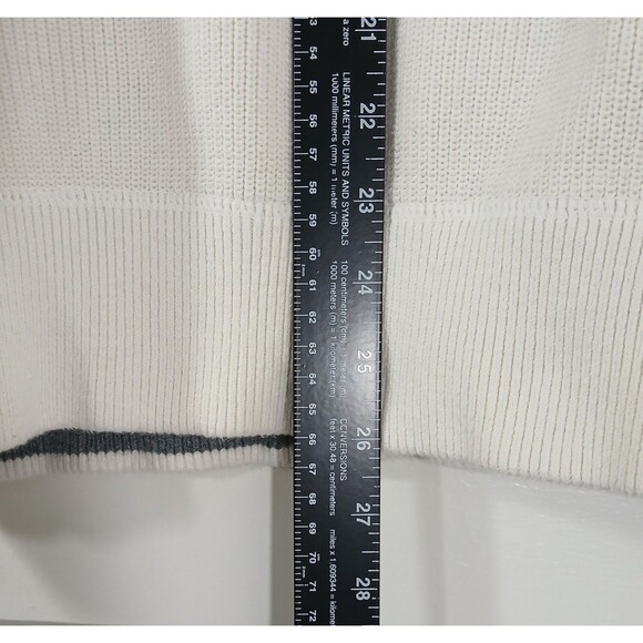Eddie Bauer Men's L 1/4 zip Pullover Sweater Cream/OffWhite Striped Knit Preppy - Picture 15 of 16